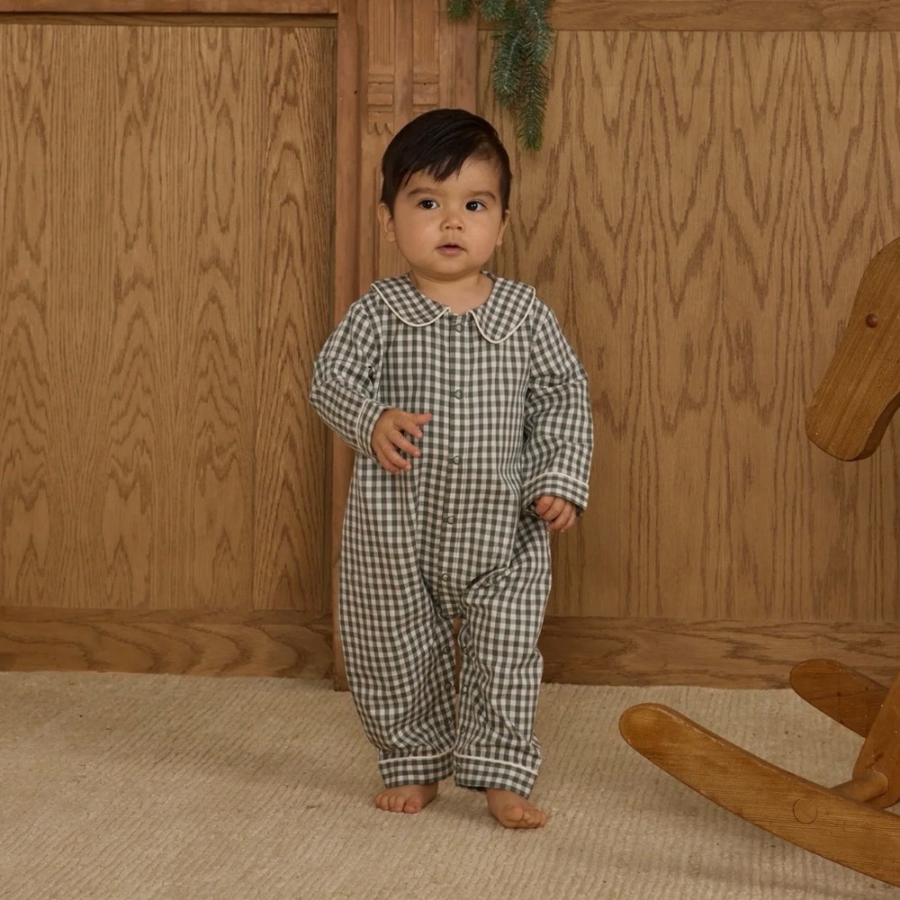 Rylee + Cru Brown Checkered Kids Romper